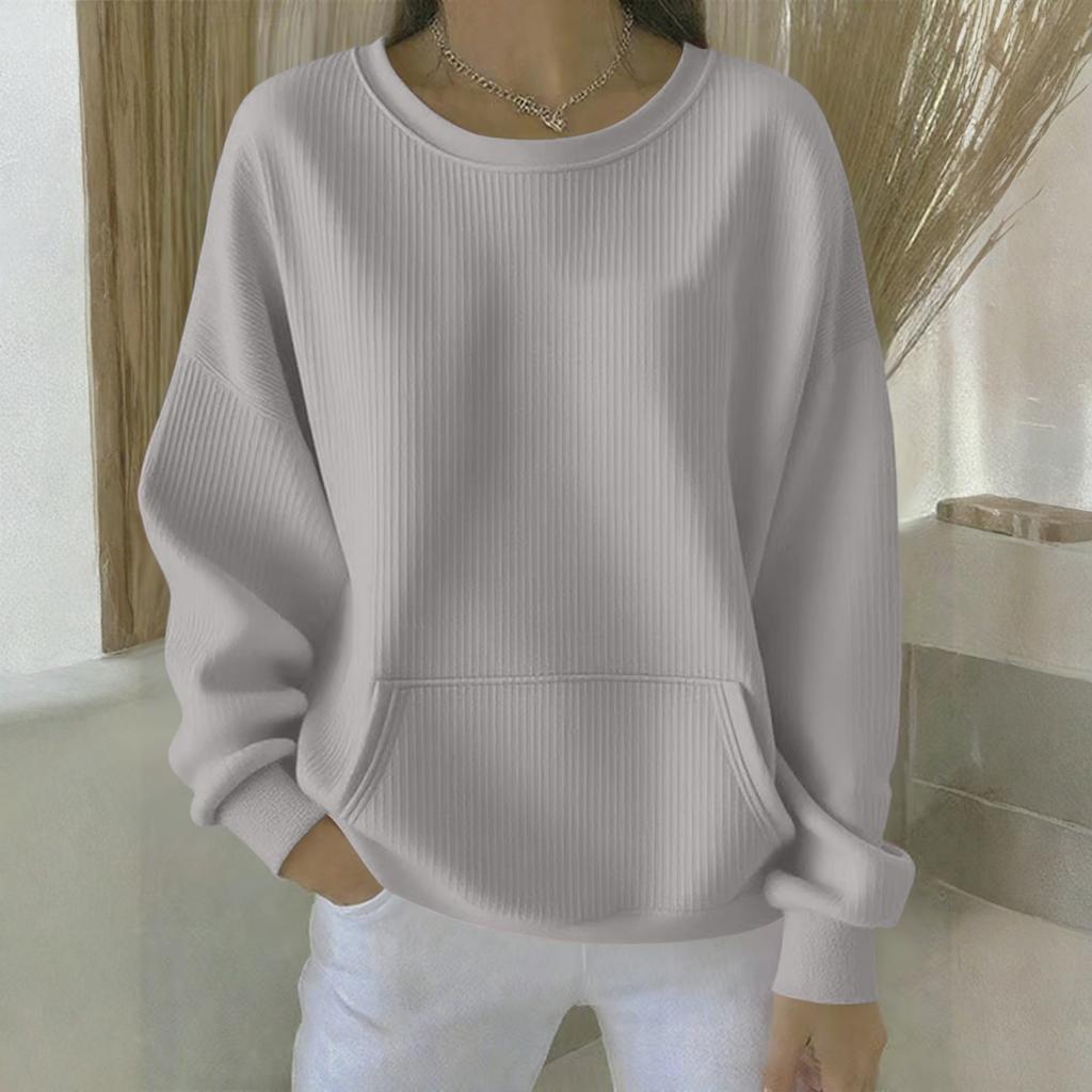 Women's Loose Comfortable Casual And Fashionable Round Neck Solid Color Long Sleeved Sweatshirt