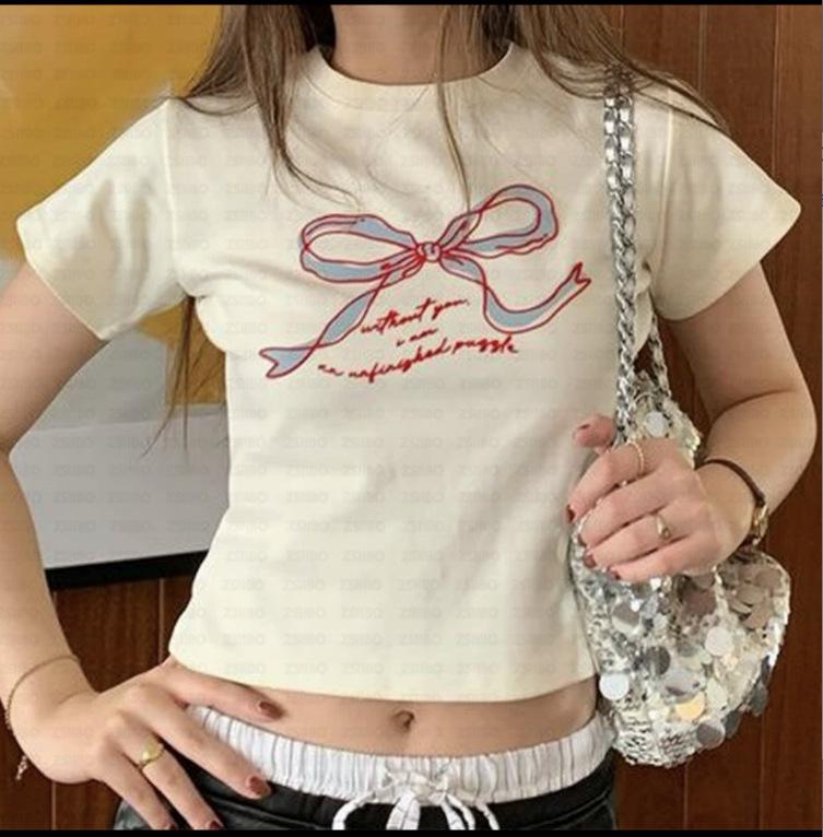 

Европейская и американская футболка с коротким рукавом с принтом банта Large