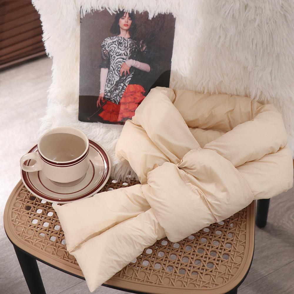 Casual Solid Color Cotton Padded Scarf Windproof Keep Warm Cross Feather Shawl Apparel Accessories Down Neck Scarf Girls