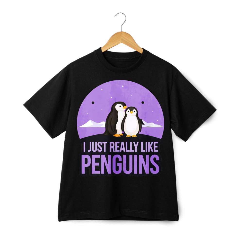 I Just Really Like Penguins Print T-Shirt, Arctic Animal Casual Tee S