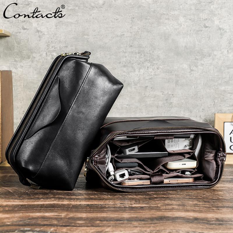 

CONTACTS Genuine Leather Data Storage Bag Digital Accessories Storage Cable Phone Travel Cable Organizer кофейный