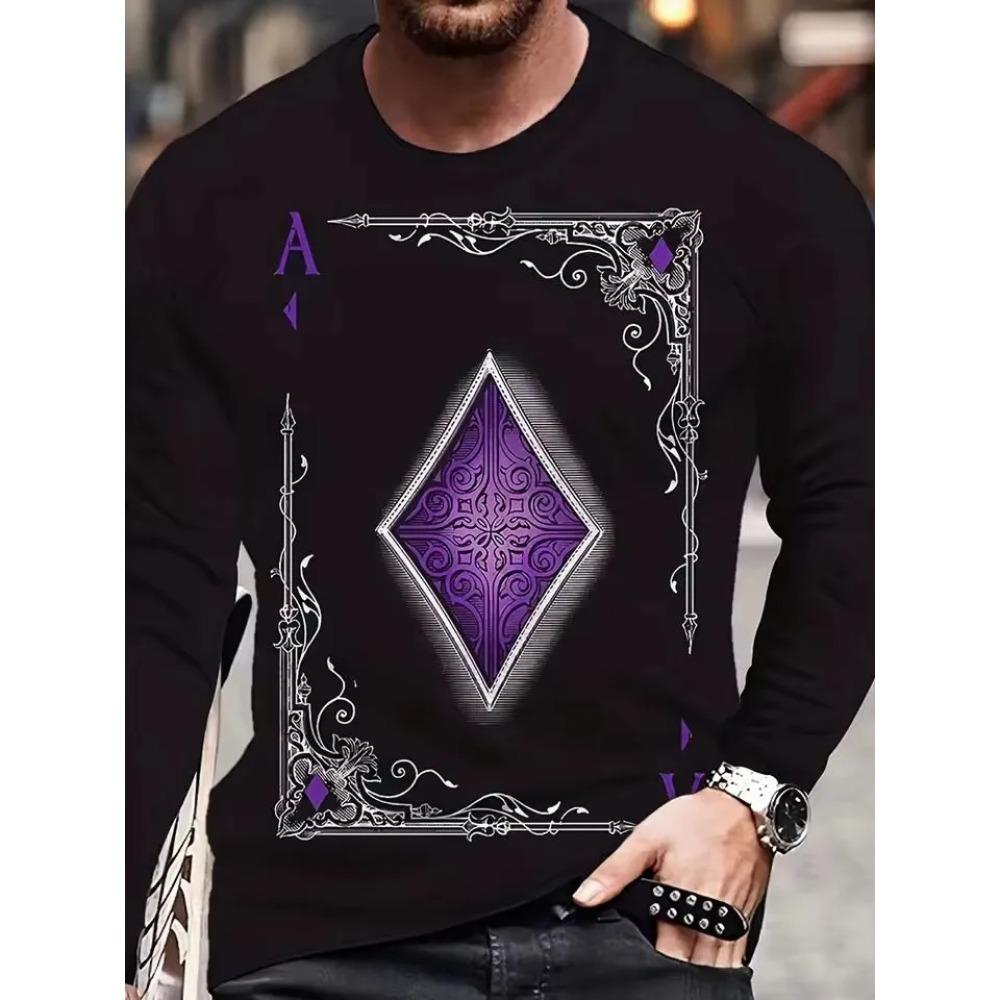 Spring Autumn Fashion Comfortable Loose Soft Casual Versatile Round Neck Long Sleeve T-shirt Creative Fun Animal Geometry 3D Printed Men's T-shirt