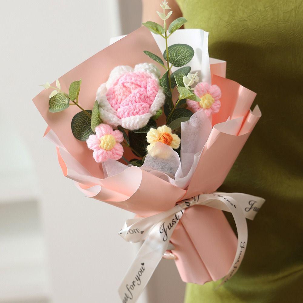 Handmade Knitted Crochet Flower Bouquet Finished Knitted Decorative Bouquet Artificial Flower Artificial Texture