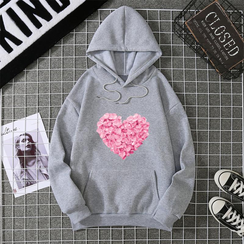 Heart Shape Print Graphic Hoodies Cute Clothing Fashion Loose Pullover Sweatshirt Casual Girl Hoody Tops