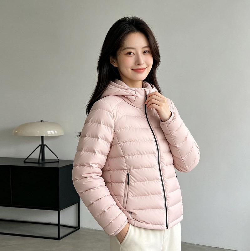Rib Down Jacket Women's Short Light and Thin Winter Women's Loose Women's Duck Down