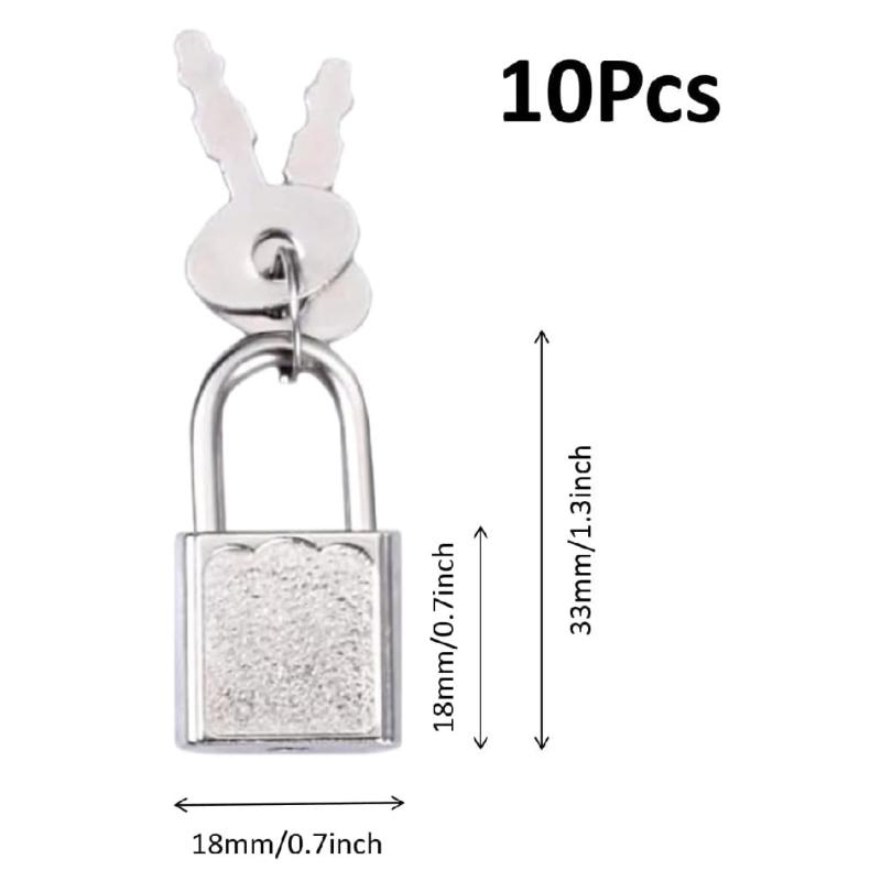 10 ks Mini Roztomilých Visiacích Zámků s Klíči | Malé Zámky na Zavazadla na Šperkovnice, Diáře, Batohy, Cestování a Dekorace | 33mm Kovové Čtvercové Zámky pro Soukromí