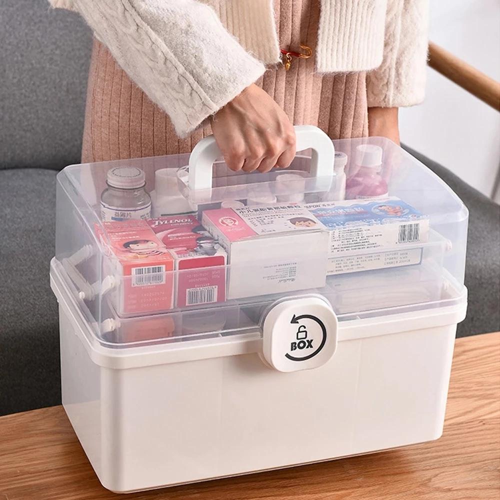 Portable 3 Layers First Aid Kit Medicine Storage Container Large Capacity Family Medicine Organizer Box Family Emergency Kit Box