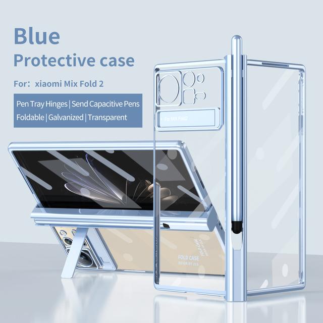 Touch Pen For Xiaomi Mix Fold 2 Case Clear Plating Cover For Xiaomi Mix Fold 2 Hinge Case With Pen Slot Front Screen Glass Film