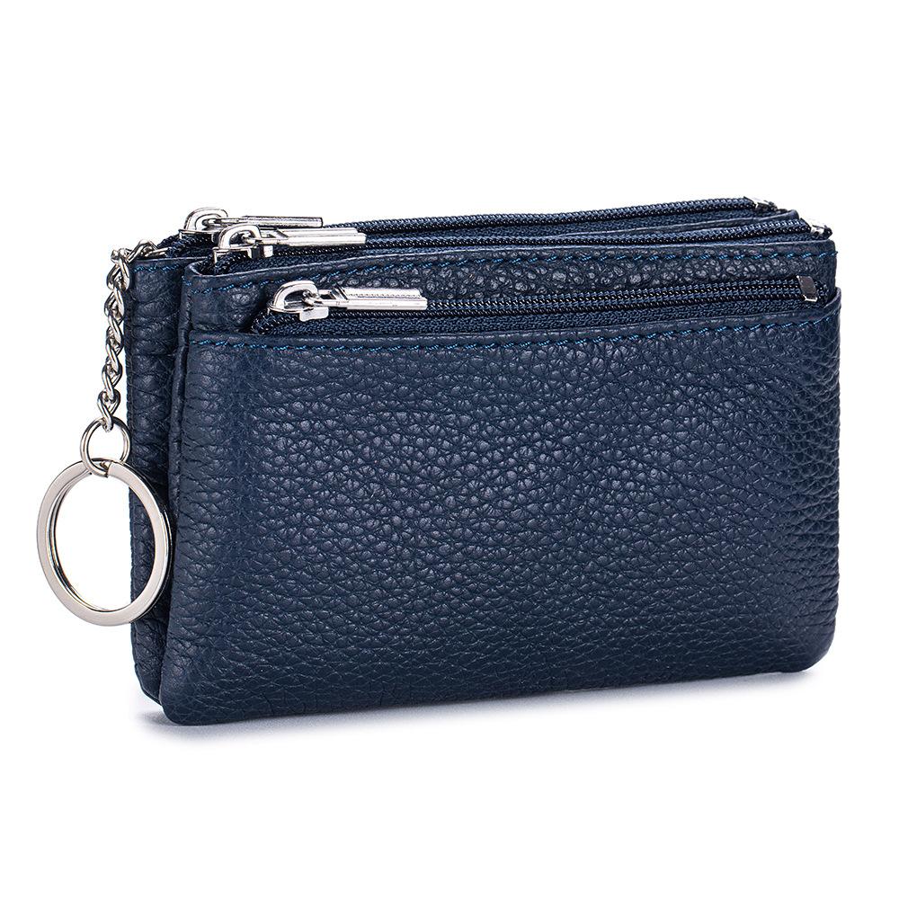 New first-layer cowhide simple women's zipper change bag three zippers large-capacity storage bag coin bag