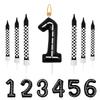 7Pcs Racing Cars Themed Birthday Candles Black White Checkered Number Cake Topper Kids Boys Birthday Party Decoration Supplies