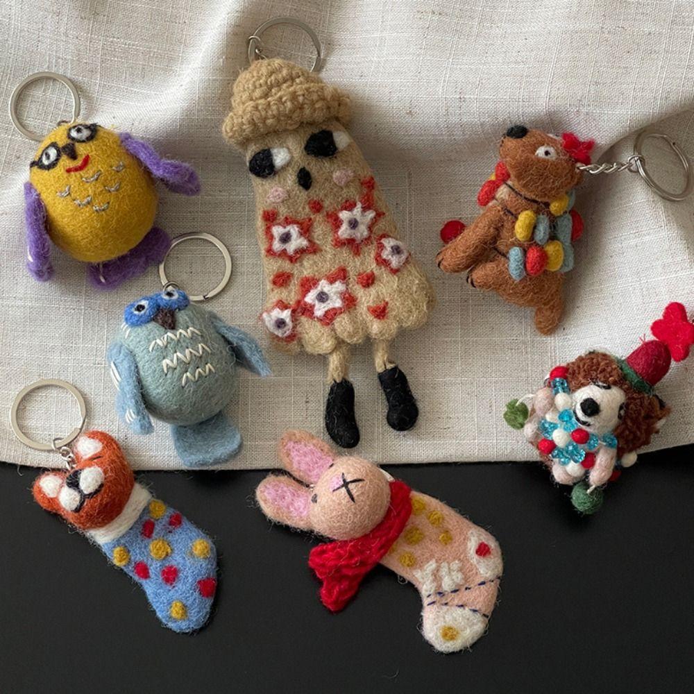 Dog Wool Felt Animal Pendant Bird Cartoon Keychain Creative Rabbit Keyring  Bag Hanging