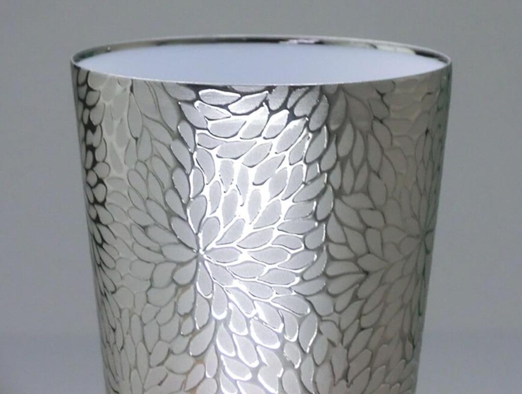 Transparent Platinum Tumbler with Chrysanthemum Wooden Made in Japan J-kitchens Ultra-Thin, Design, 370ml, Box,