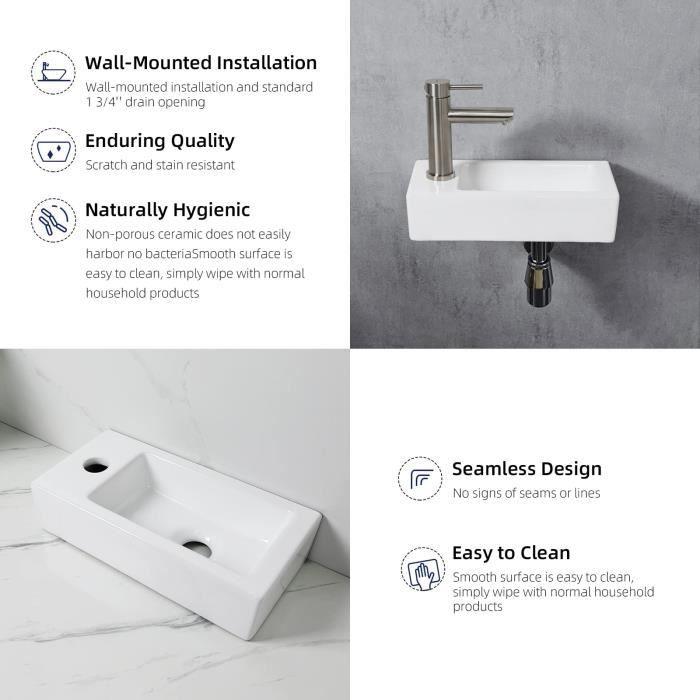 Lavabo - ibergrif - m41102-l - céramique - rectangulaire - suspendu - gain d'espace