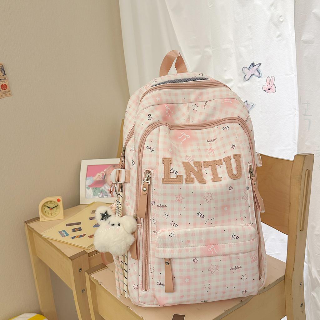 Schoolbag new Japanese plaid backpack female student schoolbag cute star printing light large capacity backpack girl style