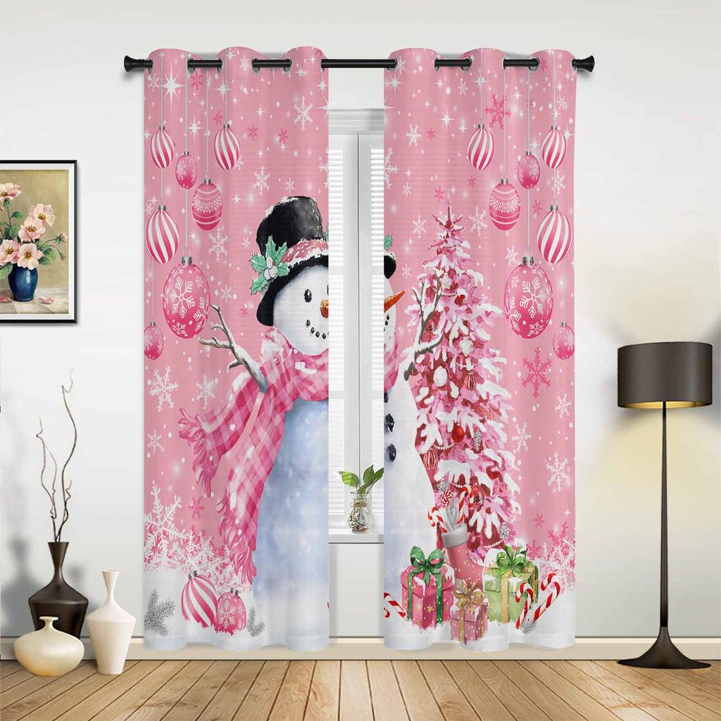 Christmas Ball Poinsettia Print Curtains for Bedroom Living Room Drapes Kitchen Study Room Window Curtain Home Decoration