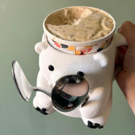 Polar Bear Ice Cream Cup Holder 3D Printed Cute Animal Ices Creams Cooler Container Leak-Proof Ice Pint Holder