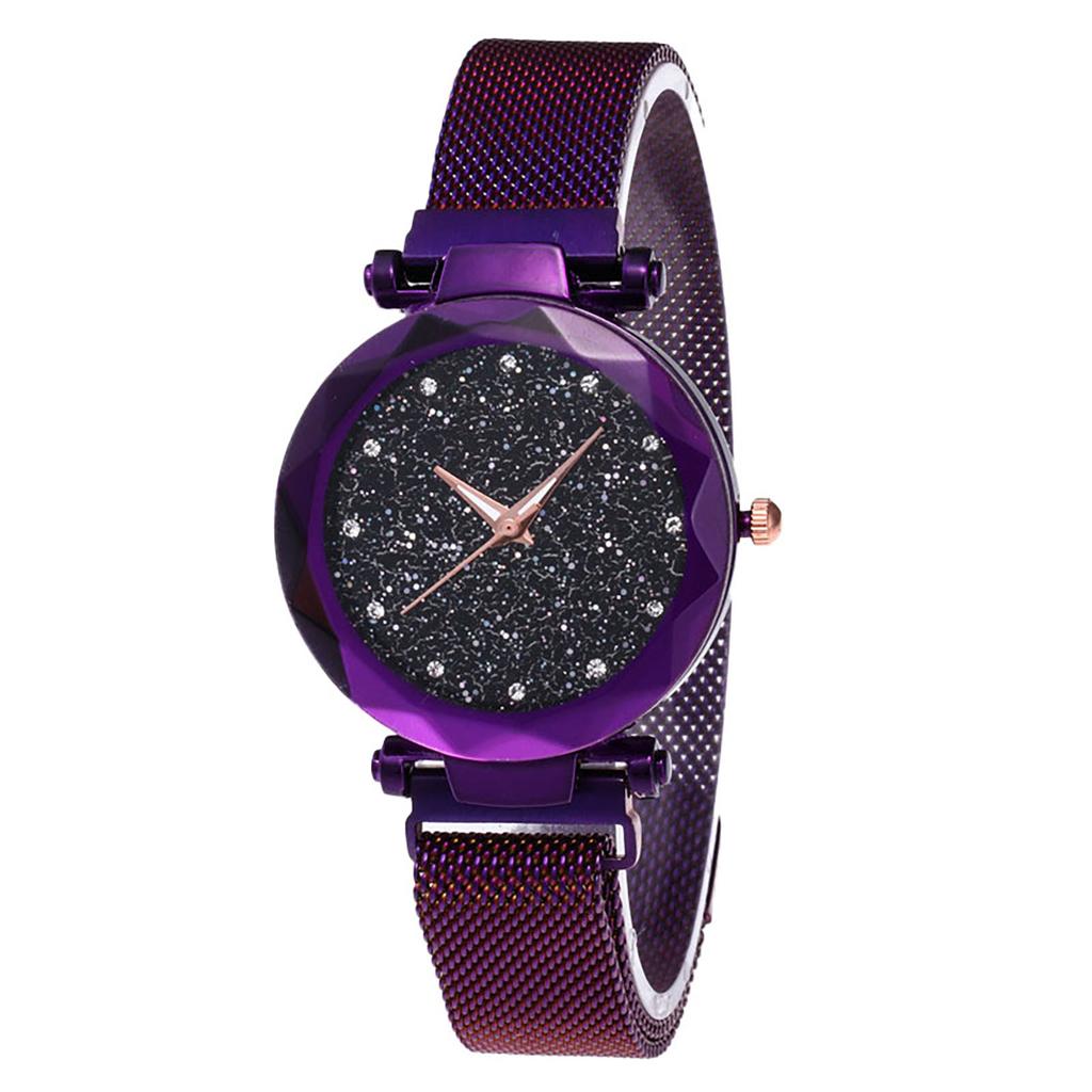 Women Round Bracelet Watch Starry Sky Analog Quartz Wristwatch with Clear Dial for Outside Office Business Meeting