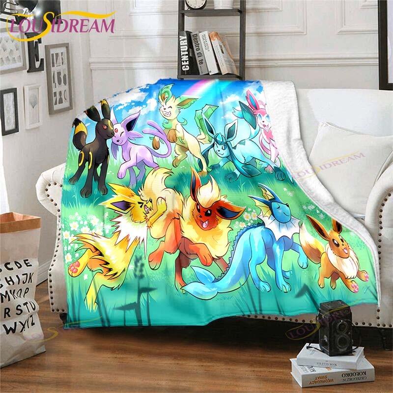 Cartoon Pokemon Printed Pikachu Fleece Plush Blanket Soft Warm Blanket for Adults and Children Bedroom Sofa Gift  Picnic Blanket