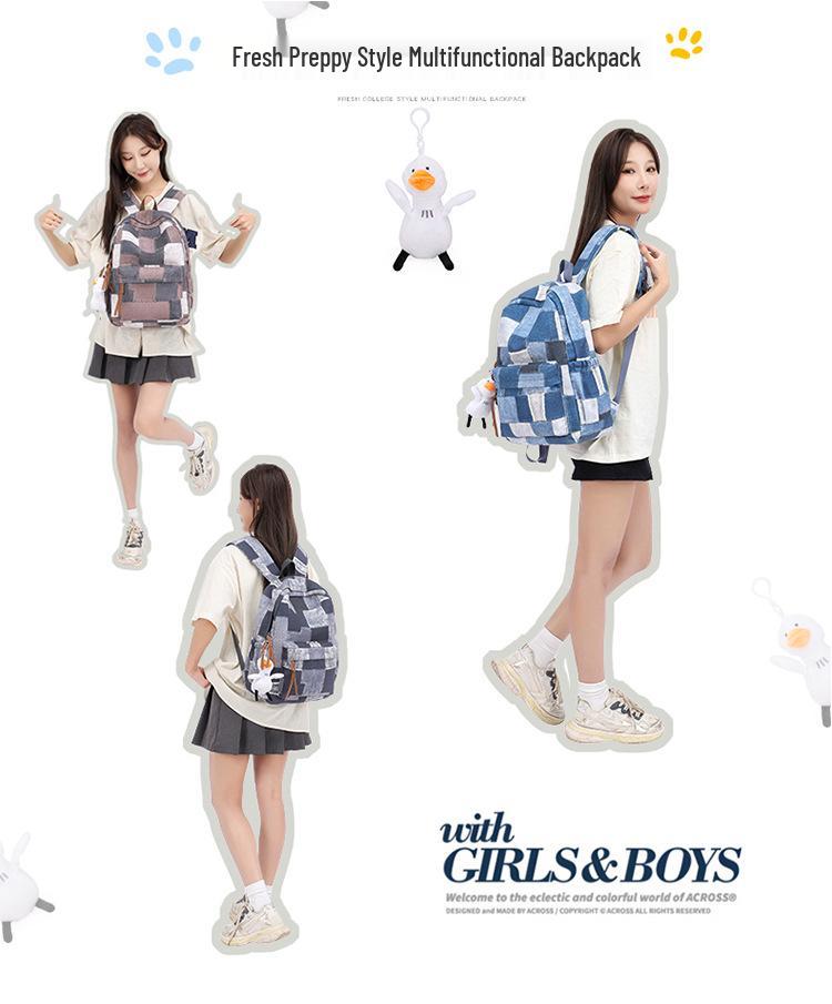 Women's Retro Plaid Large Capacity School Backpack - Japanese College Style