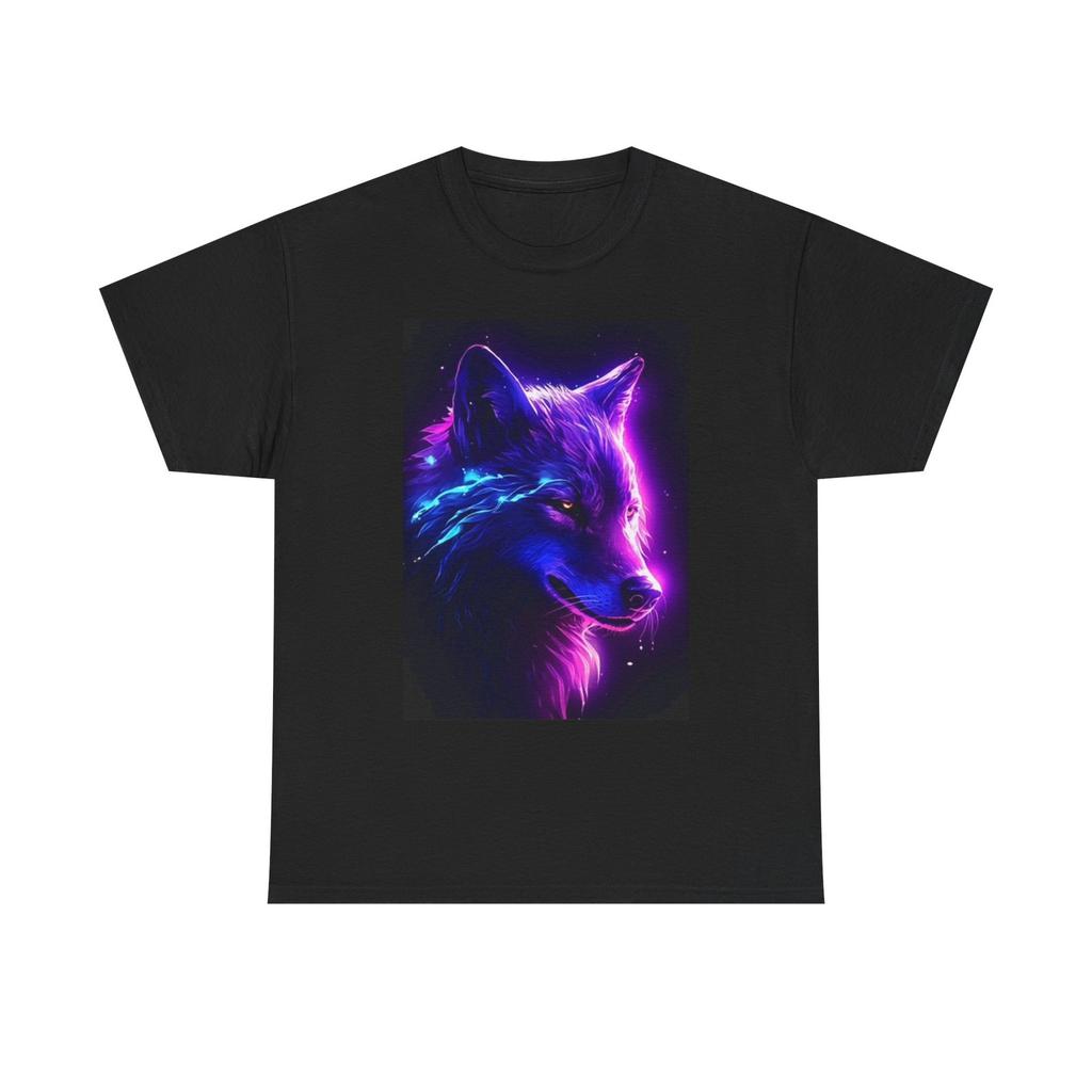 Neon Wolf Graphic T Shirt Retro Camping Vintage Unisex Heavy Cotton Tee