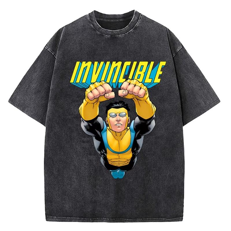 Invincible Hero Vintage Washed T Shirts High Quality Cotton Clothes Short Sleeve Crew Neck Tee Shirt Summer T-Shirts