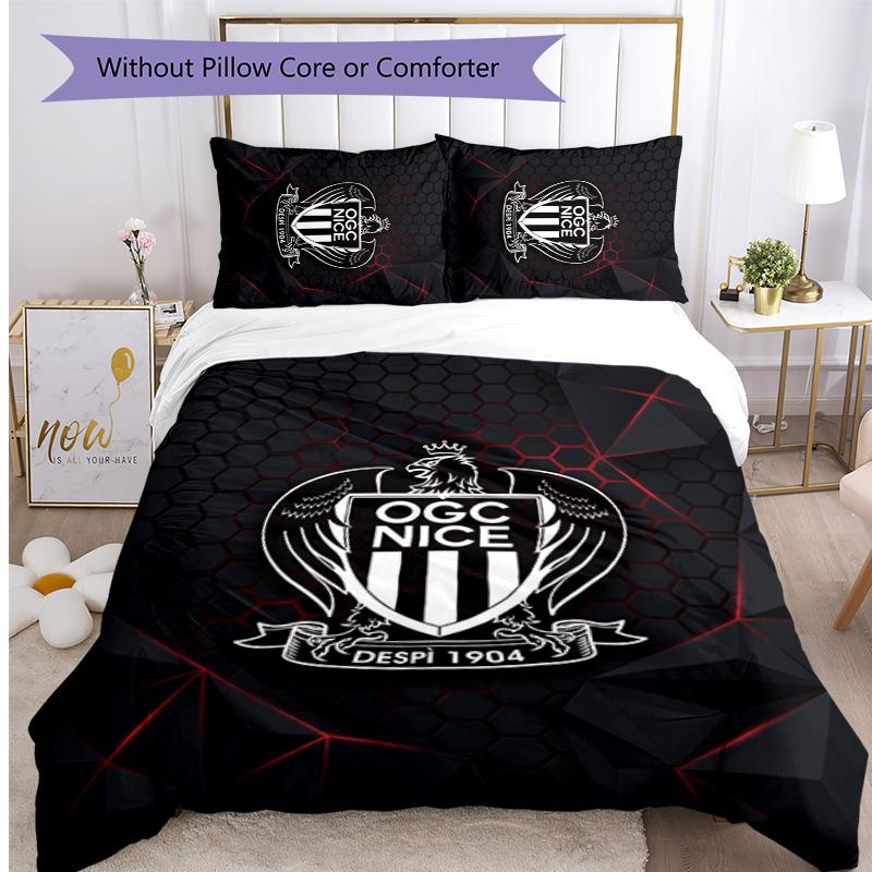 OGC Nice FC Bedwäsche-Set 3-teilig Atmungsaktiver Bettbezug mit Kissenbezügen Dekorative Bettwäsche für Schlafzimmer Zuhause