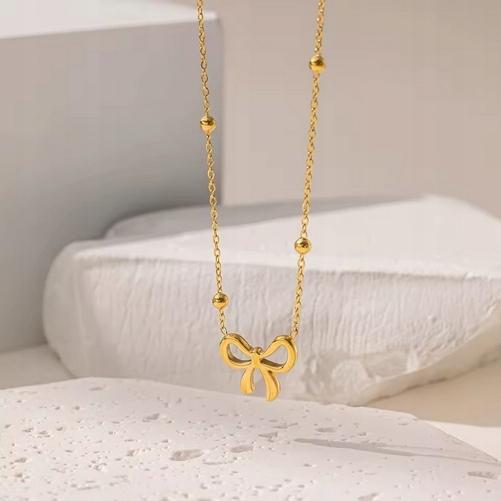 Women's Set Gold Necklace Bracelet Bows Elegant Gift