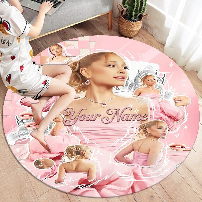 Floral Dreams Custom Name Round Area Rug Carpet Rug For Living Room Bedroom Sofa Playroom Decor Nonslip Floor Mat