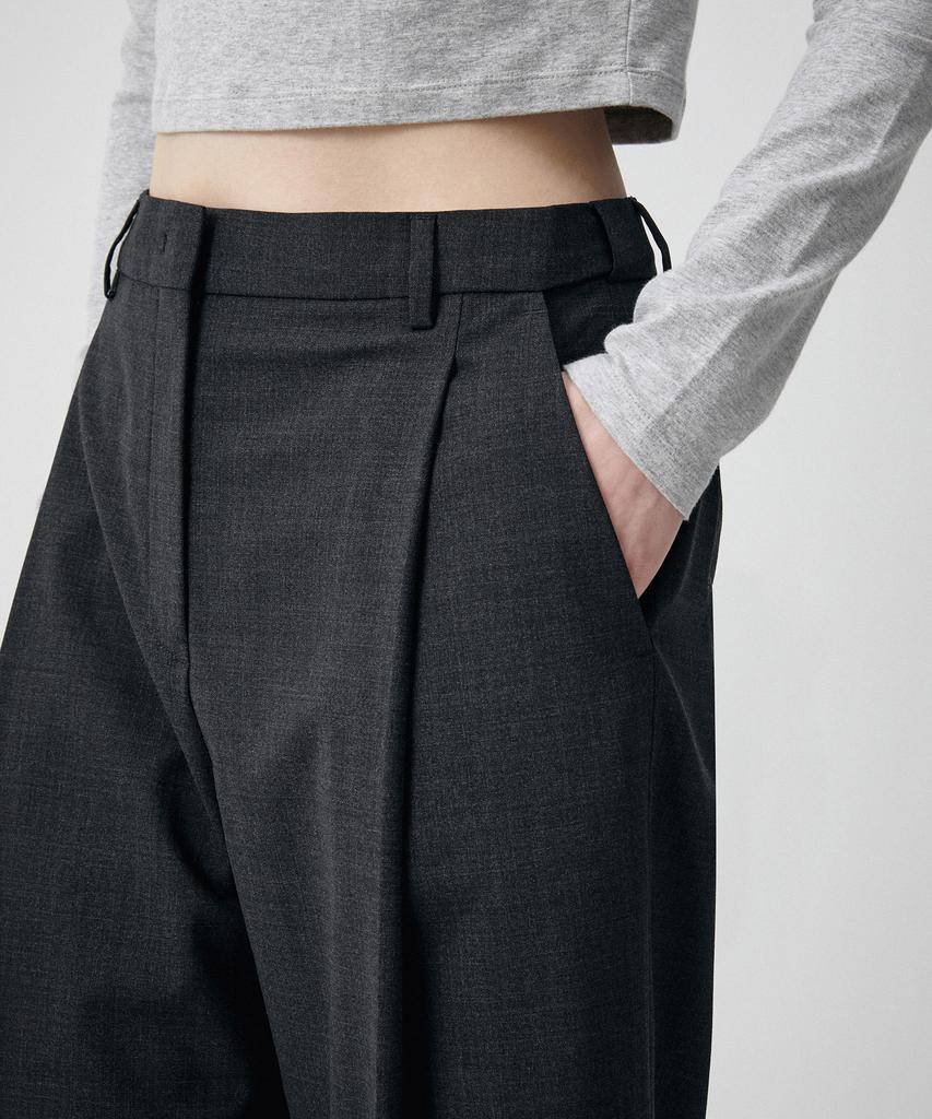 MUSINSA STANDARD WOMAN Women'S Summer Wool Loose Tapered Hidden Banding Slacks [Charcoal Gray]