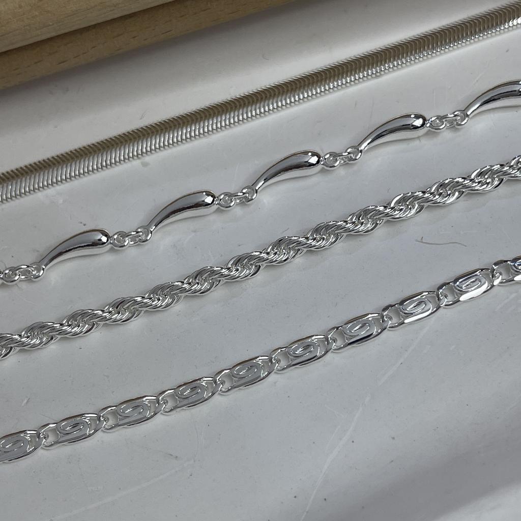 100% Solid 925 Sterling Silver Metal Bracelet for Women Vintage Handmade Simple Chain Bracelet Birthday ChristmasGift