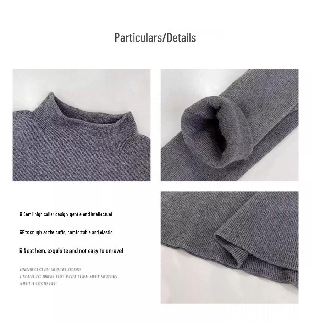 Women's Slimming No-Choke Half-High Neck Base Layer Knit Sweater for Autumn & Winter