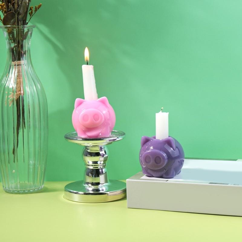 Gypsum Candlestick Silicone Mold Lovely Pig Candle Base Mould Animal Shape Candle Holder Mold Home Decoration Mould