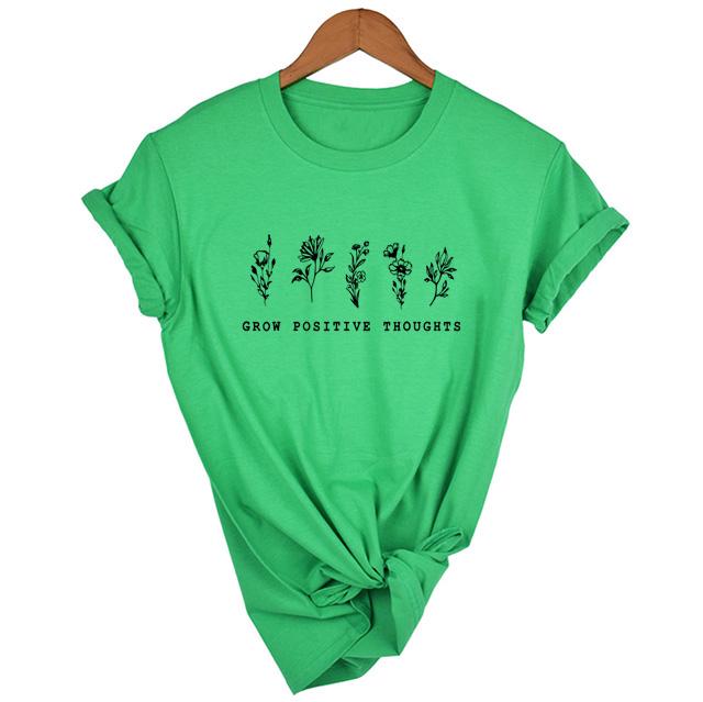 Grow Positive Thoughts T Shirt Summer Flowers Clothing Bees Lover Gift Tee Aesthetic Save Plants Flower