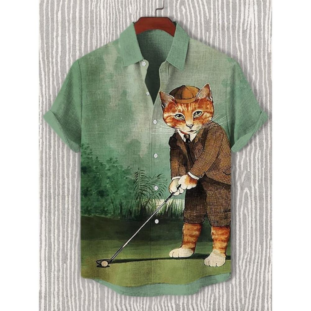 Men's Sunflower Cat All Over Art Print Shirts 3D Anime Hawaiian Shirt Men Women Short Sleeve Lapel Blouse Oversized Y2k Top