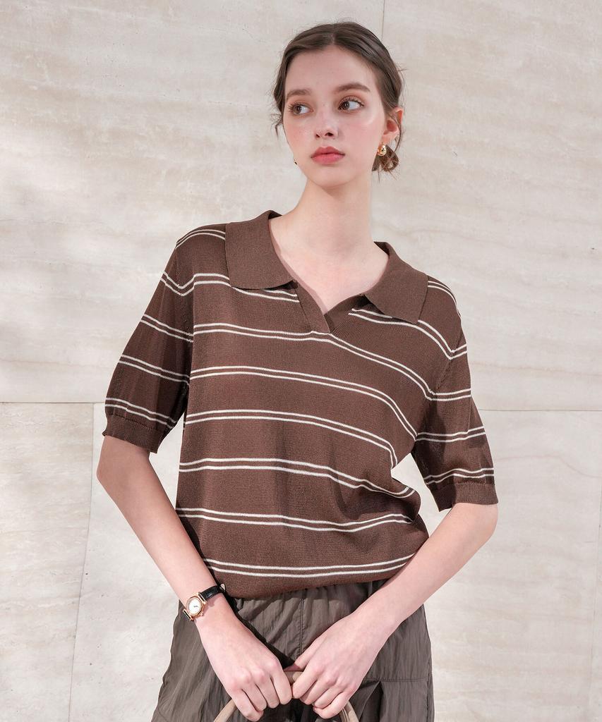 PIGMENT Semi-Open Stripe Collared Knit (Tdsw260510)