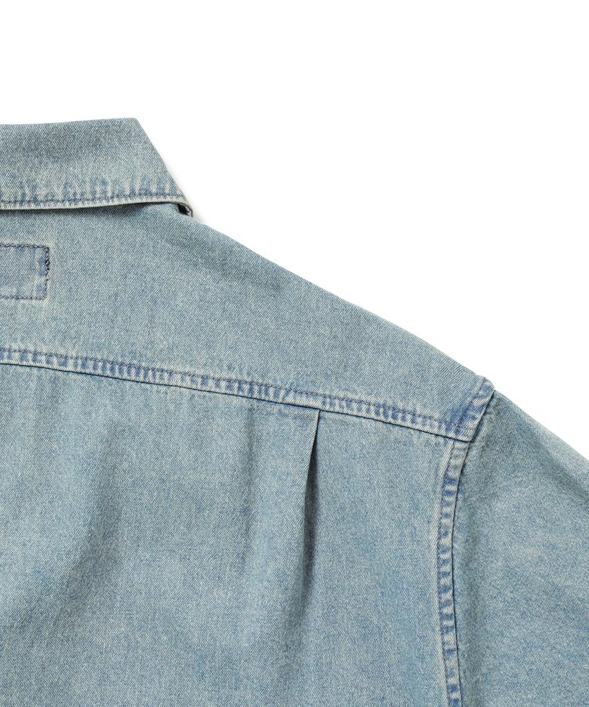 THISISNEVERTHAT Washed Denim Zip S/S Shirt Washed Blue