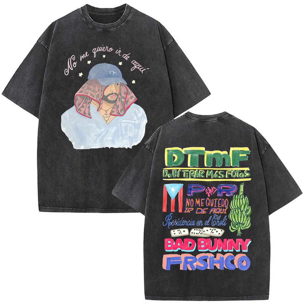 Washed Vintage Bad Bunny DTMF Tour Merch T Shirt Debi Tirar Mas Fotos Tshirt Men Women Fashion Hip Hop Oversized Tshirts Tops