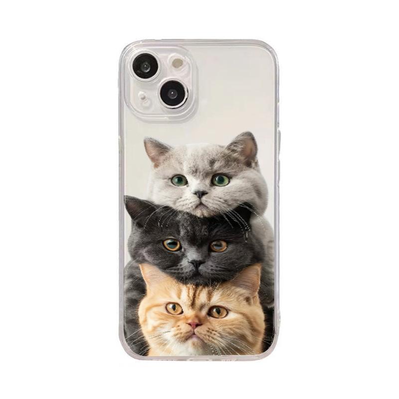 Three Kittens Cute Girl Transparent Case Iphone17/16pro Soft Case Apple 15 Fine Hole All-inclusive Mobile Phone Case