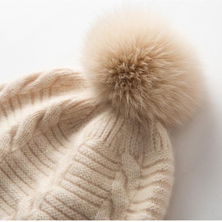 Damen Kaschmir Bommelmütze - Warm, Ohrenschützend Gestrickt für Herbst & Winter