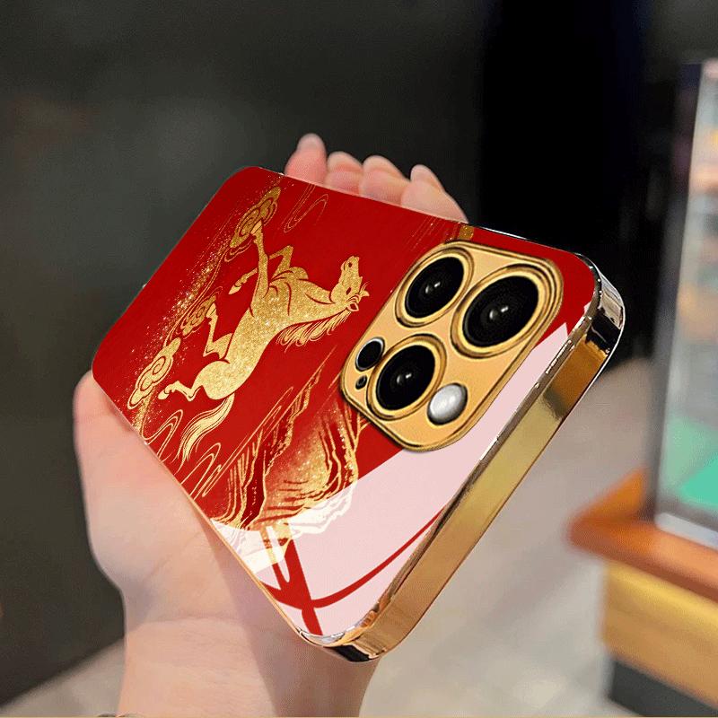 Fashion Gorgeous Golden Horse phone case for iphone 17 pro max cover Built-in glass for iPhone 17 16 15 14 13 12pm Pro Plus