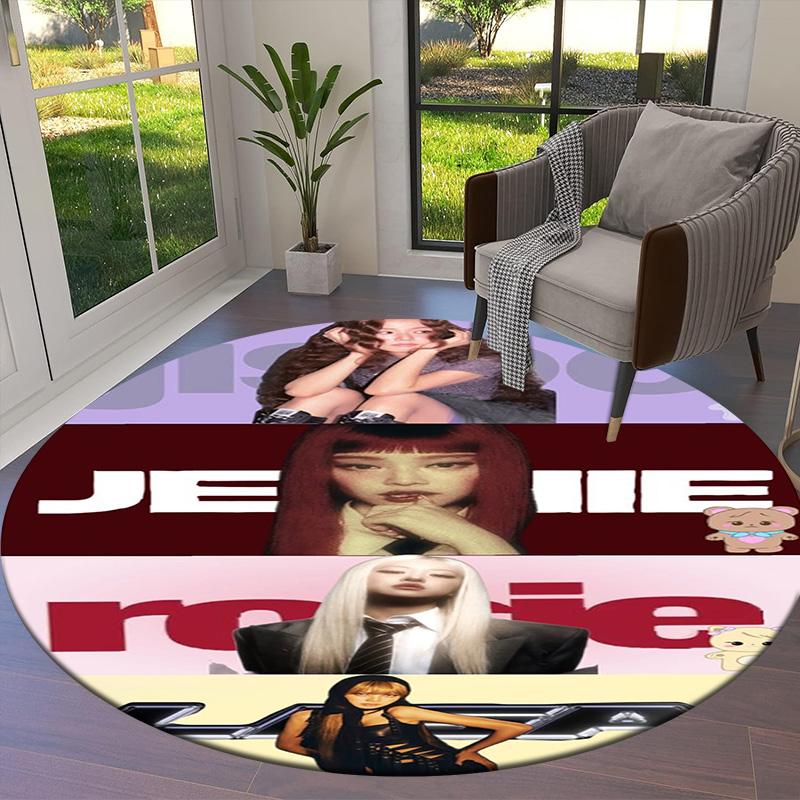 Blackpink Round Area Rug,Carpet Rug for Living Room Bedroom Sofa Playroom Decor,Non-slip Floor Mat