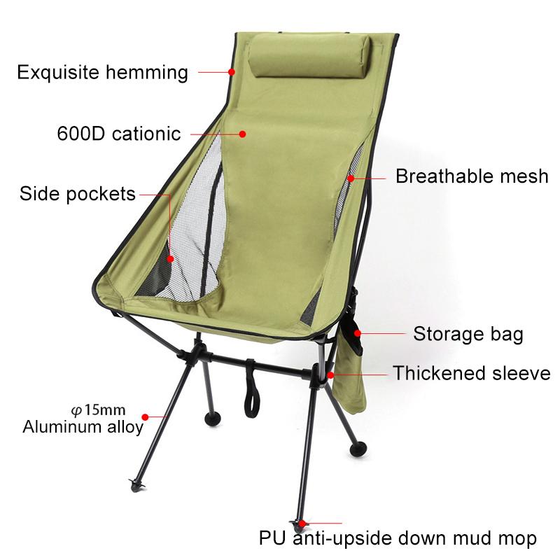 Outdoor Camping Chairs Folding Moon Chair Detachable Portable Beach Fishing Picnic BBQ Chair Ultralight Aluminum Chair Lightweight Extended Seat