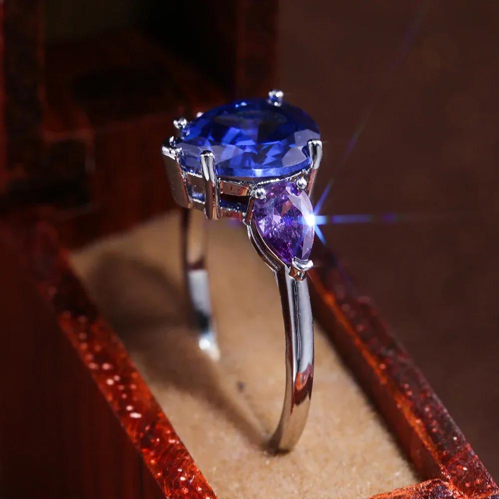 Huitan Tear Drop Women Ring With Bright Blue Purple Stone Wedding Engagement  Pear Shaped Water  Jewelry