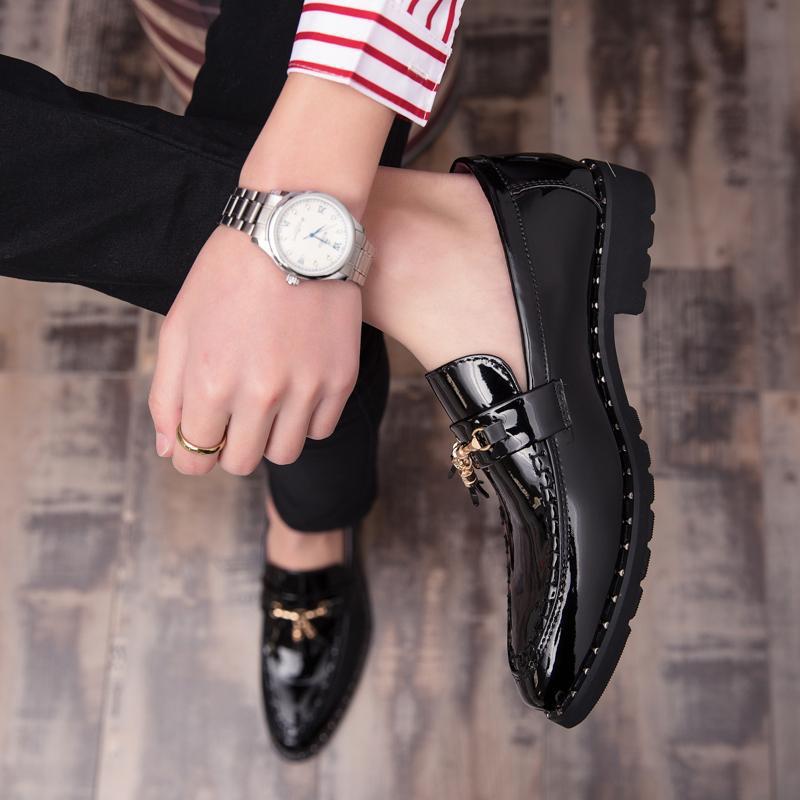 Men's Shoes British Style Loafers Fringed One-pedal Leather Shoes Men's Foreign Trade Casual Shoes Size Business Small Leather Shoes