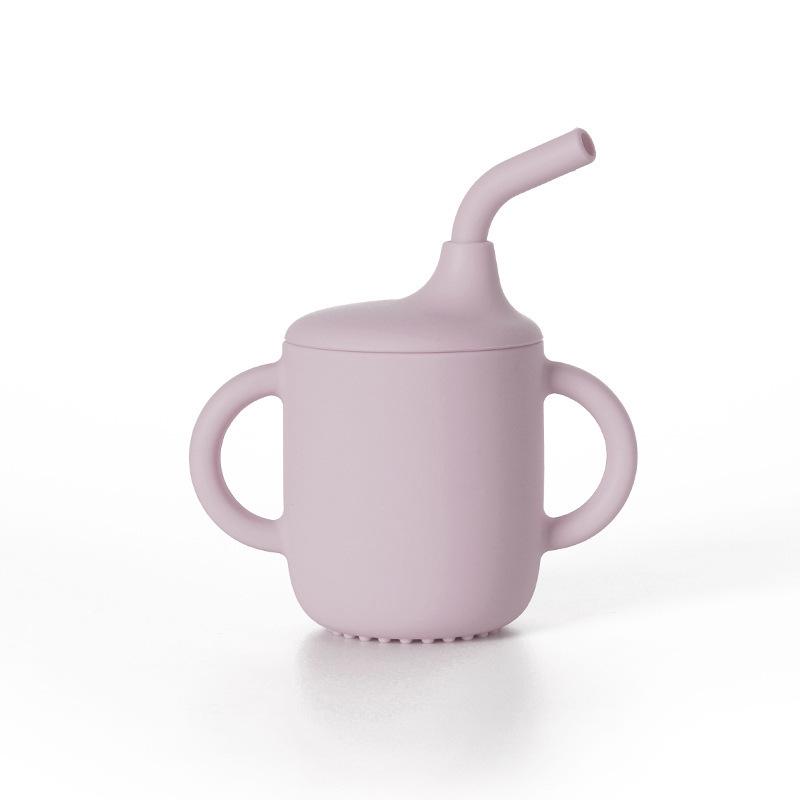 Food-Grade Silicone Straw Cup for Infants & Toddlers - Non-Slip, Leak-Proof, with Lid & Duckbill Spout, High-Temperature & Drop Resistant.