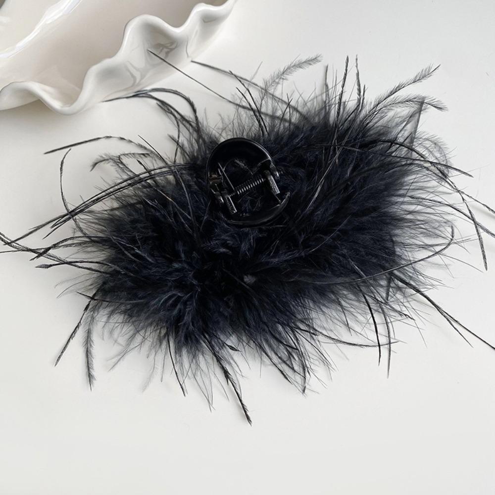 Autumn and Winter New Style Super Fairy Feather Catch Clip Large Hair Volume Large Back of The Head Shark Clip Pure Desire Wind Hair Clip Headdress