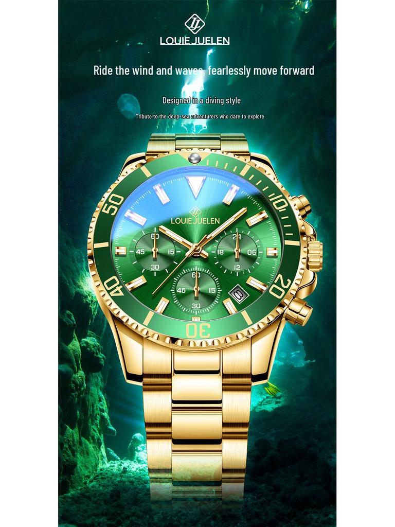 Louis Juren Herren Grüne Wassergott Leuchtende Wasserdichte Uhr