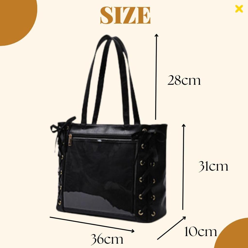RioSole Ita Clear Shoulder Tote A4 Decorated Bag Bag, Bag, Bag, Clear, Women's Size, (Black)