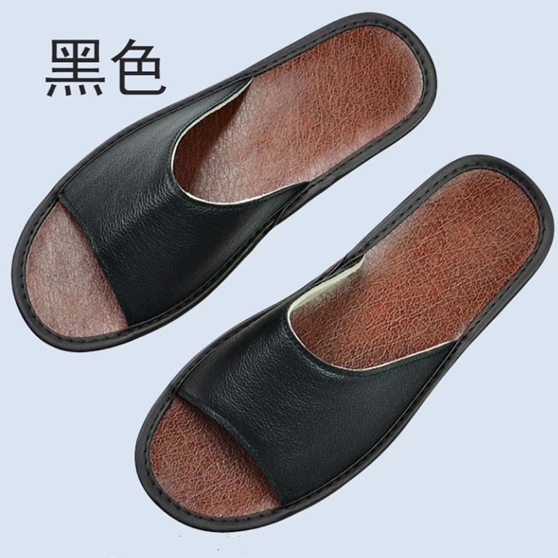 Cow Leather Slippers Big sizes Genuine Homes in indoor slipper summer open toe sandals men women elderly casual Slides shoes