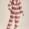 Women's Plus Size Hooded Snowflake Christmas Pajamas - Zippered, Pom-Poms, Thick, and Cozy